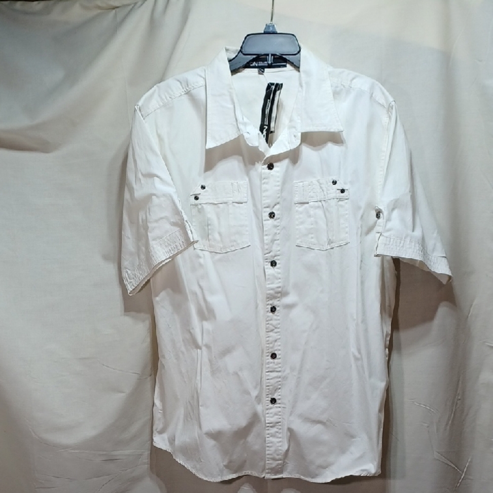 ICON Men's Casual White Button-Down Shirt Cotton 2XL